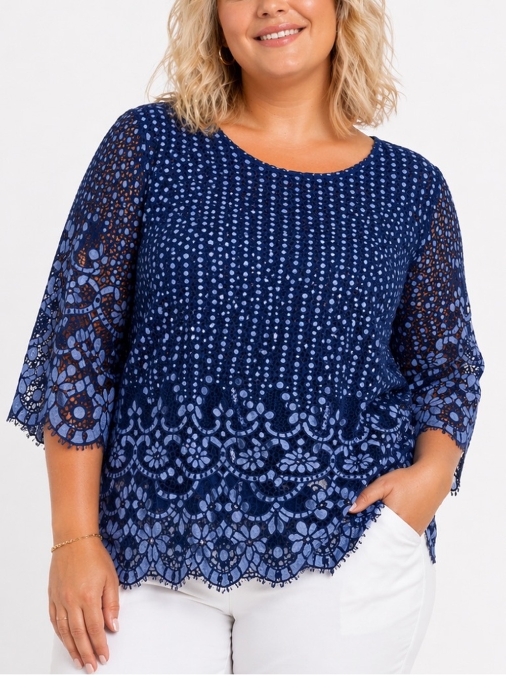 Isaac Mizrahi Navy Blue Lace Overlay Tunic lined